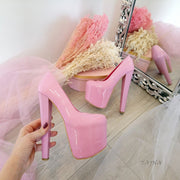 Light Pink Patent Leather 19 cm High Heel Platform Shoes - Tajna Club