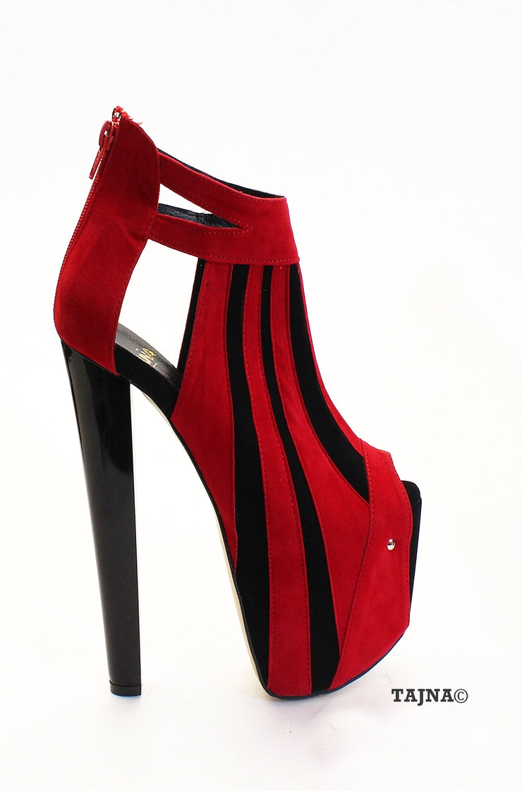 Red Black Stripe Peep Toe Platform Shoes 19 cm Heels - Tajna Club