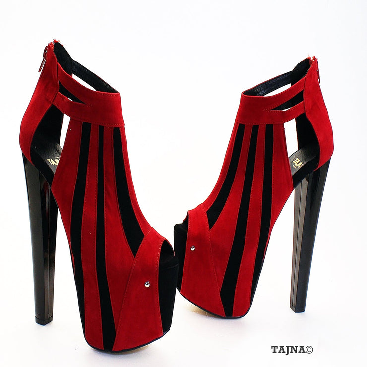 Red Black Stripe Peep Toe Platform Shoes 19 cm Heels - Tajna Club