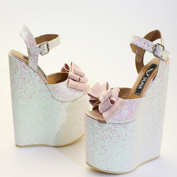 Shimmer Ribbon Elegant High Heel Wedding Shoes Wedges - Tajna Club