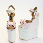 Shimmer Ribbon Elegant High Heel Wedding Shoes Wedges - Tajna Club