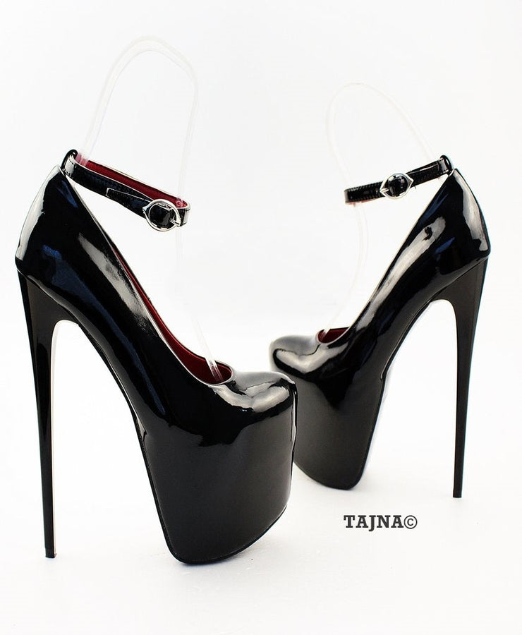 Black Patent Leather 19 cm High Heeled Platforms - Tajna Club