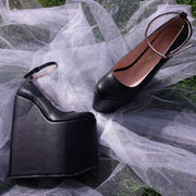 Black Ankle Strap 21 cm Platform Wedge Shoes - Tajna Club