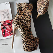 Leopard High Heel Platform Boots - Tajna Club