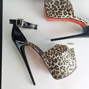 Leopard Black Ankle Strap High Heels - Tajna Club