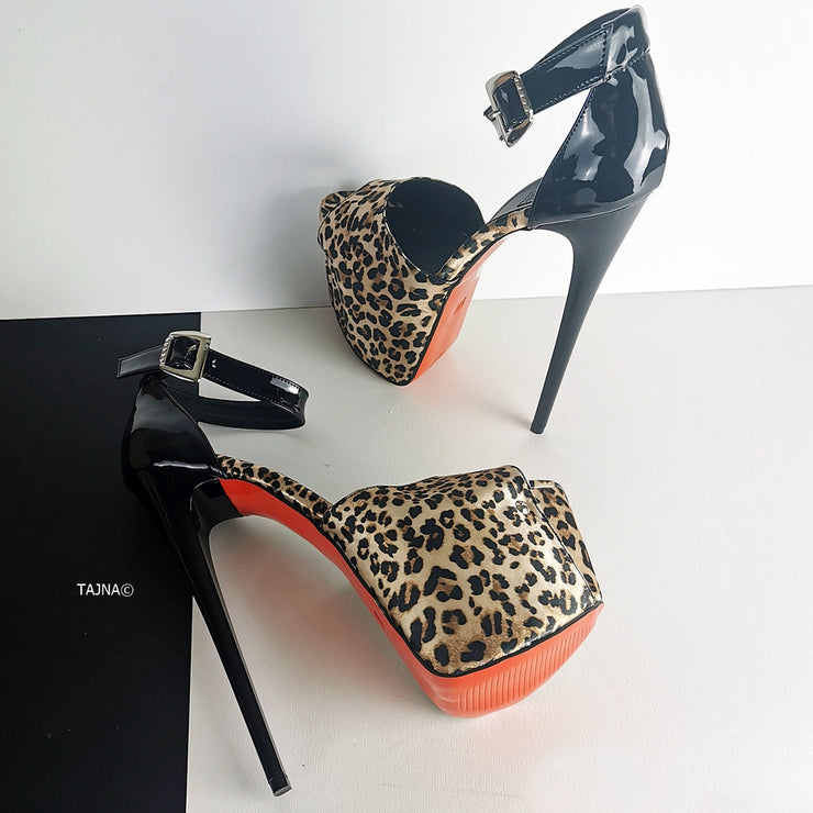 Leopard Black Ankle Strap High Heels - Tajna Club