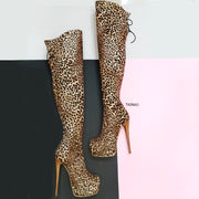 Leopard Over the Knee High Heel Boots - Tajna Club