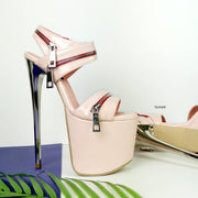 Powder Pink Patent Zipper Heel Sandals - Tajna Club