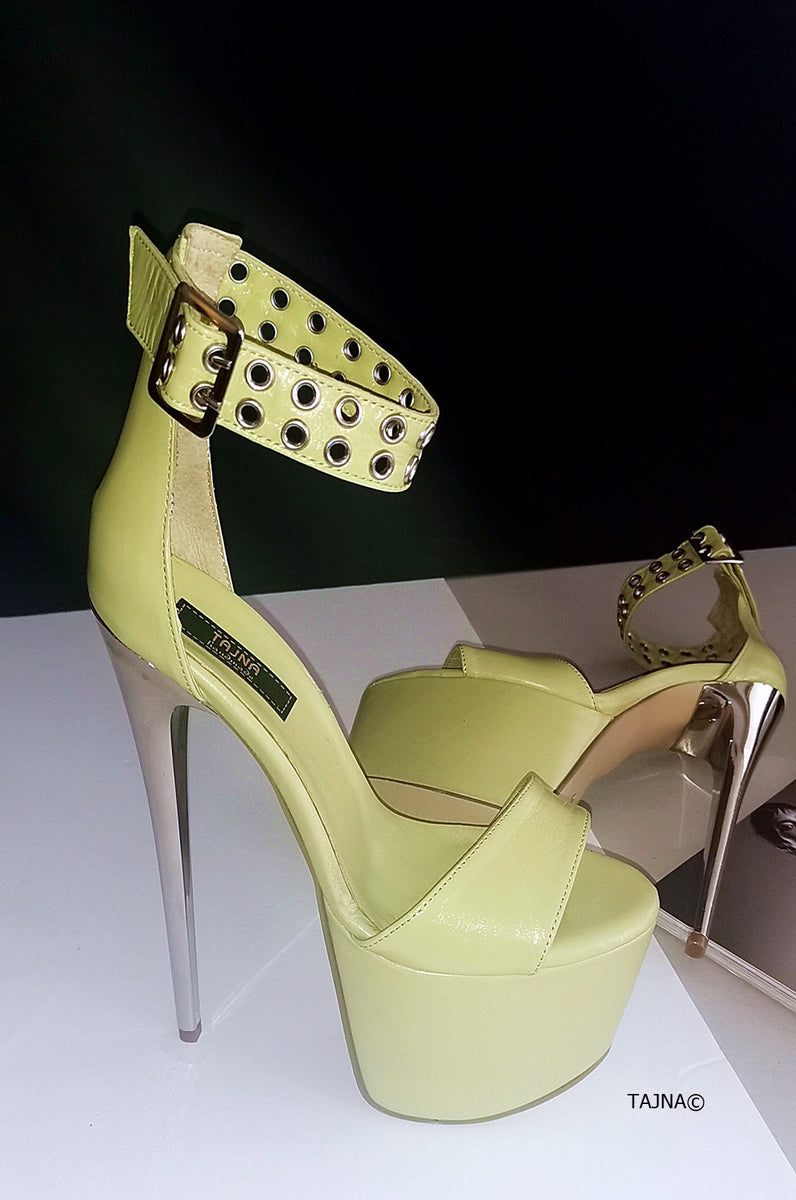 Lime Green Ankle Strap Platform Sandals | Tajna Club