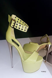 Lime Green Ankle Strap Platform Sandals - Tajna Club