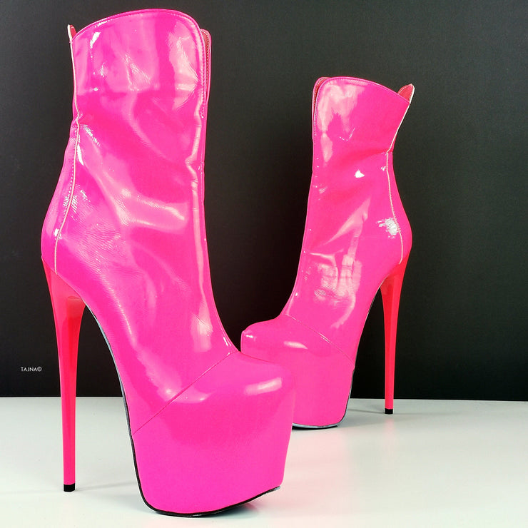 Neon Pink Ankle High Heel Boots - Tajna Club