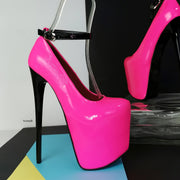 Neon Pink Ankle Strap High Heels - Tajna Club