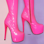 Pink Neon Knee High Platform Boots - Tajna Club