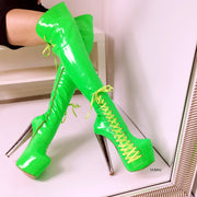 Neon Green Corset Knee High Boots - Tajna Club