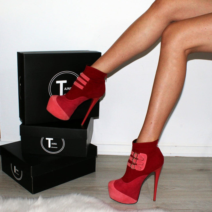 Belted Multi Color Red Pink Platform Ankle Boots - Tajna Club