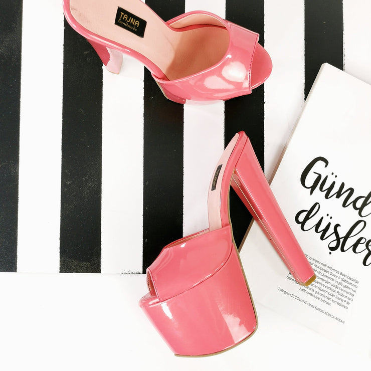 Cute Pink Chunky Heel Mules - Tajna Club