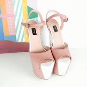 Pink White Chunky Heel Platform Sandals - Tajna Club
