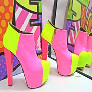 Pink Yellow Neon Ankle Platform Boots - Tajna Club