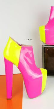 Pink Yellow Neon Ankle Platform Boots - Tajna Club