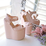 Powder Light Pink High Heel Wedge Platform Shoes - Tajna Club