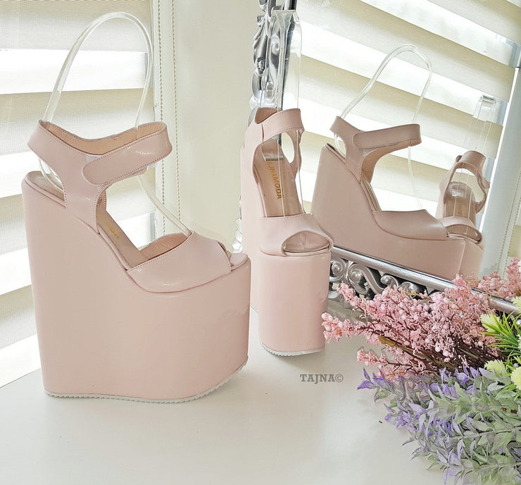 Powder Light Pink High Heel Wedge Platform Shoes - Tajna Club