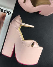 Light Pink Extreme Heel Strap Wedge Shoes - Tajna Club
