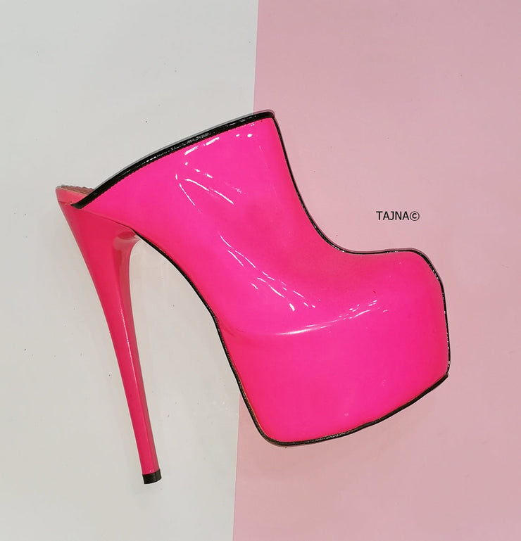 Neon Pink High Heel Sabo Mules - Tajna Club
