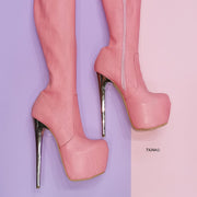 Light Pink Strech Thigh High Boots - Tajna Club