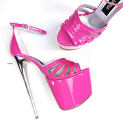 Doll Pink Gloss Metallic Heel Sandals Tajna Club