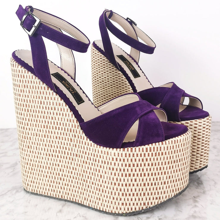 Purple High Heel Wedge Sandals - Tajna Club