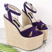 Purple High Heel Wedge Sandals - Tajna Club