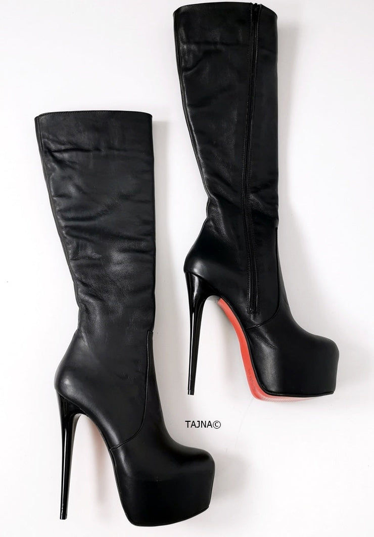 Genuine Leather Mid Calf Boots - Tajna Club
