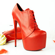 Red Genuine Leather Oxford High Heels - Tajna Club