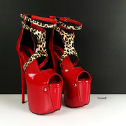 Red Patent Leopard Detail High Heels - Tajna Club
