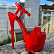 Red Gloss Double Strap High Heel Sandals