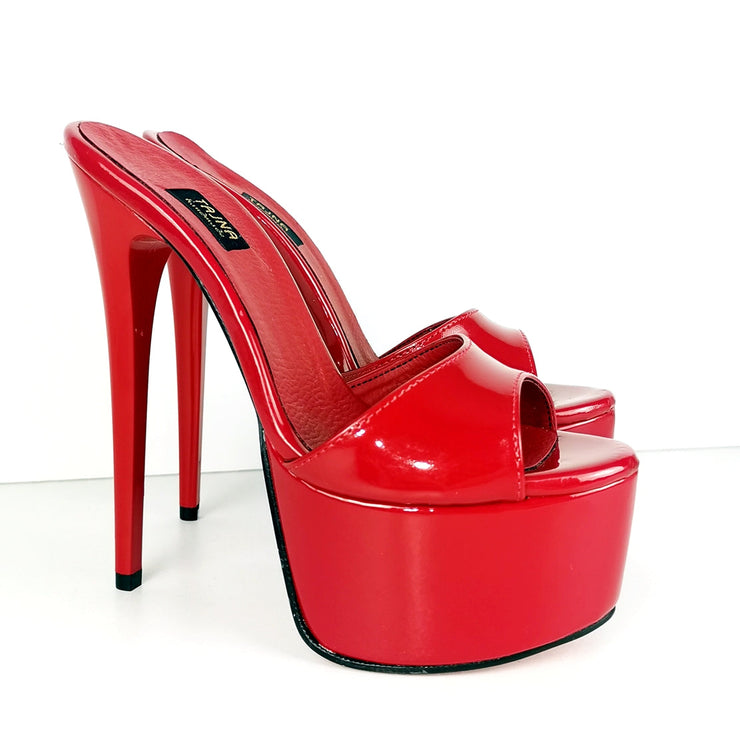 Red Patent High Heel Mules - Tajna Club
