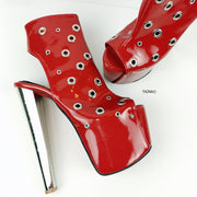 Red Patent Pinned Ankle Heels - Tajna Club