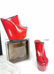 Red Patent Sabo High Heel Wedge Mules - Tajna Club