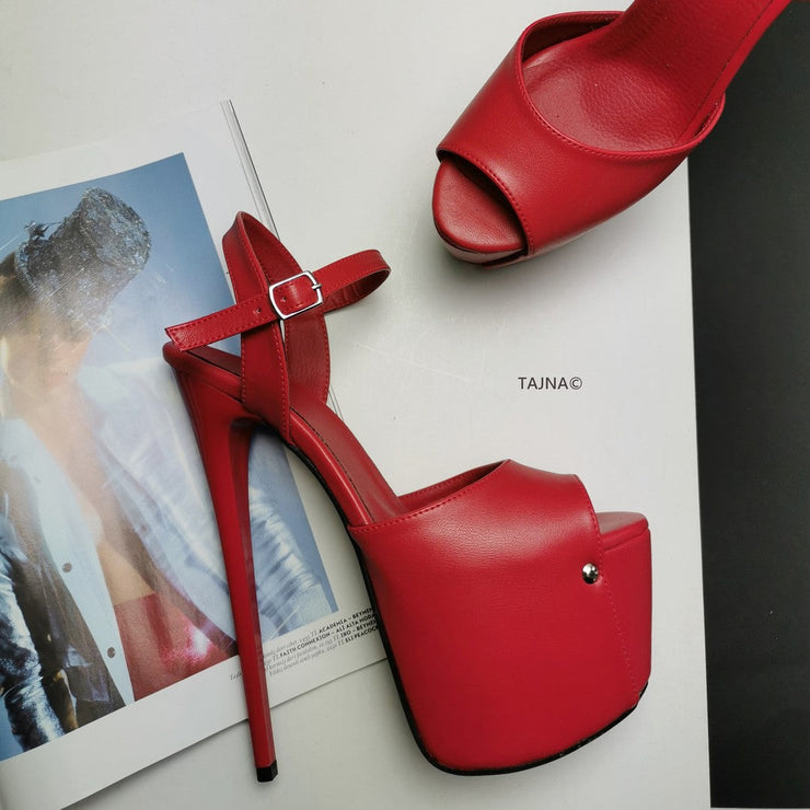 Matte Red Ankle Platform Sandals - Tajna Club