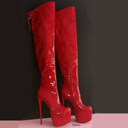 Red Patent Knee High Long Platform Boots - Tajna Club