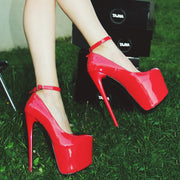 Ankle Strap Red Patent High Heel Platform Shoes - Tajna Club