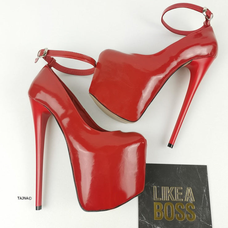 Ankle Strap Red Patent High Heels - Tajna Club