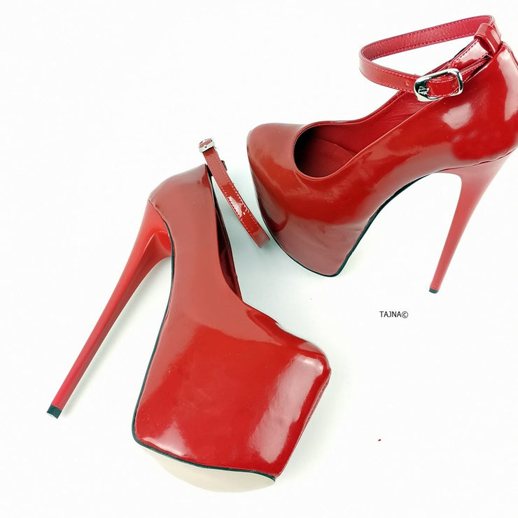 Ankle Strap Red Patent High Heels - Tajna Club