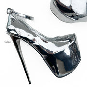 Silver Mirror Ankle Strap High Heel Pumps