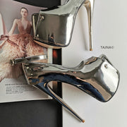 Silver Mirror Ankle Strap Platform Shoes - Tajna Club