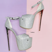 Silver Shiny Shimmer High Heel Sandals - Tajna Club