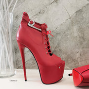 Red Peep Toe Designer Ankle Platforms - Tajna Club