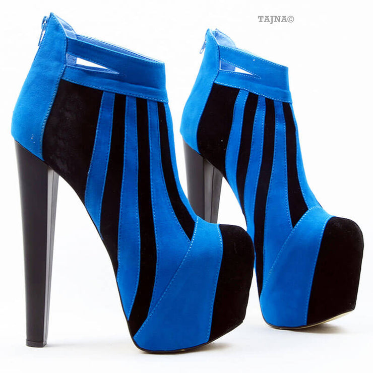 Blue Black Stripe Ankle Platform Booties - Tajna Club