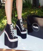 Super High Heel Convers Style Lace-Up Wedges - Tajna Club