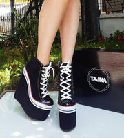 Super High Heel Convers Style Lace-Up Wedges - Tajna Club